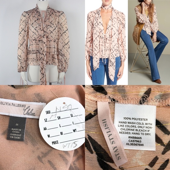 NWT Olivia Palermo Neck Tie Empire Waist Blouse M - Picture 8 of 8